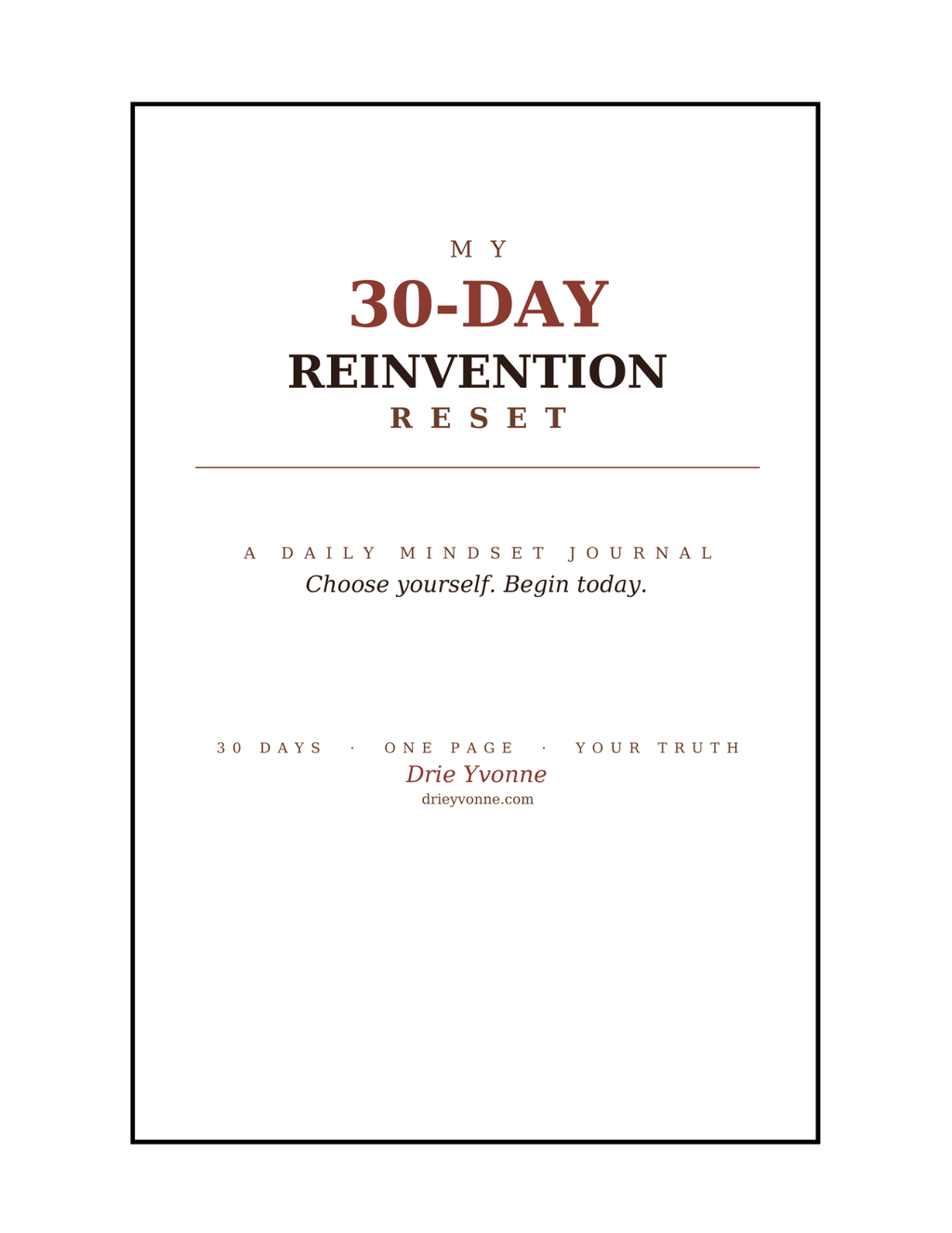 30 Day Re-Invention Workbook Journal Booklet